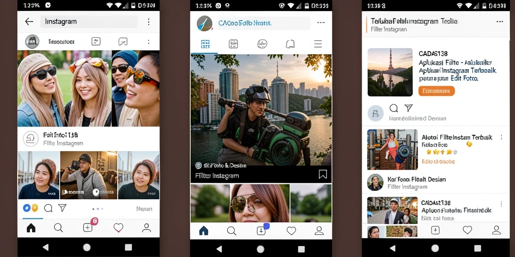 Antarmuka CADAS138 dengan berbagai pilihan filter Instagram.