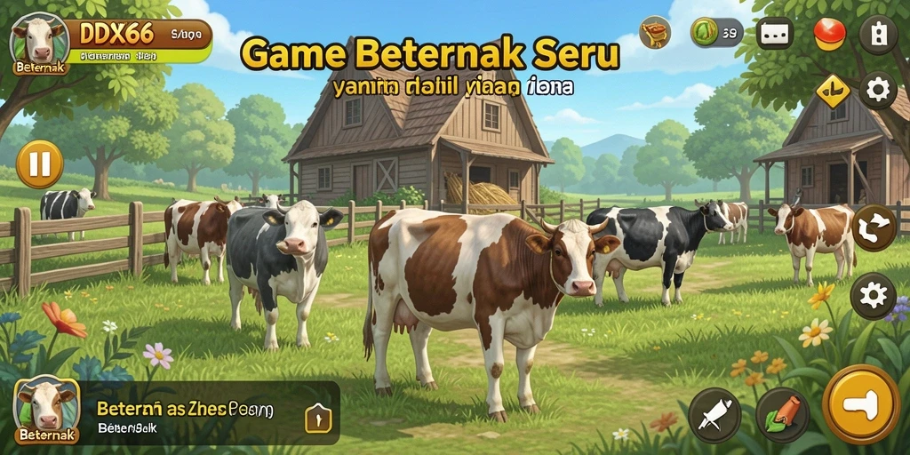 Screenshot utama IDX66 menampilkan antarmuka peternakan yang interaktif dan menarik.