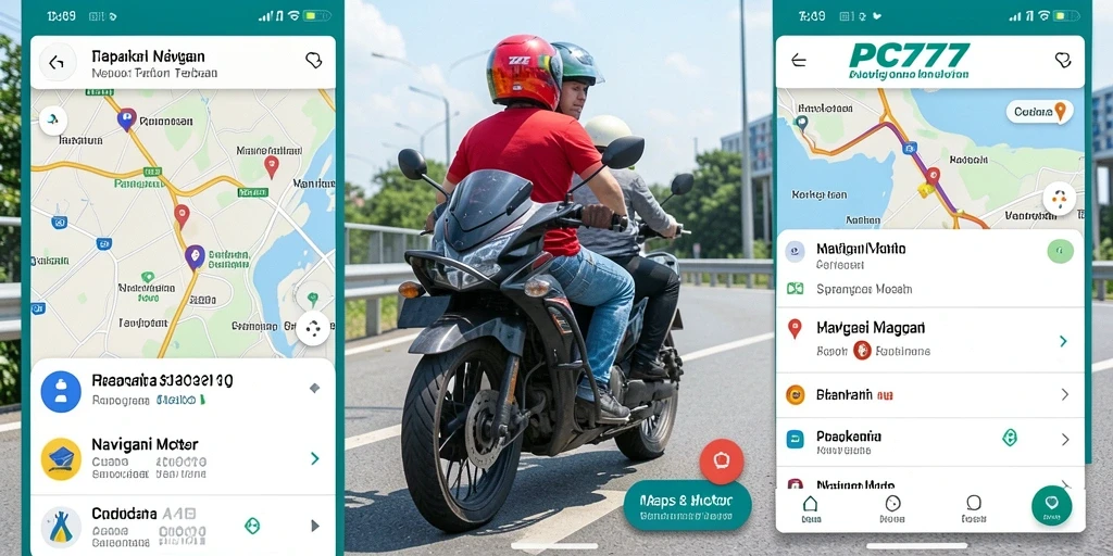 Antarmuka aplikasi navigasi motor PC777 yang user-friendly.