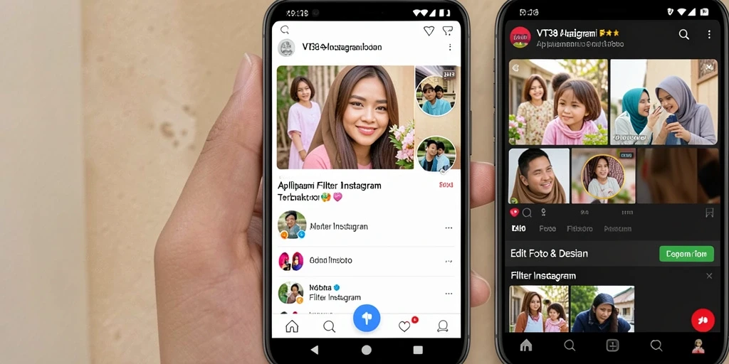 Tampilan antarmuka VT38 yang modern dan fungsional untuk filter Instagram.