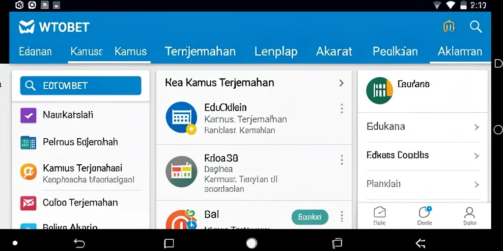 Tampilan antarmuka aplikasi Kamus Terjemahan WTOBET yang menarik.